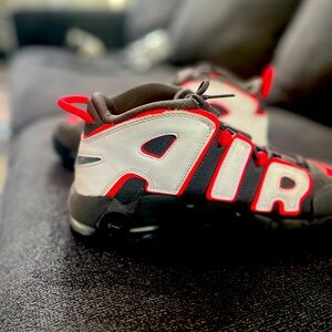 Air More Uptempo GS 'Medium Ash Siren Red White' Write  size 6 y worn twice